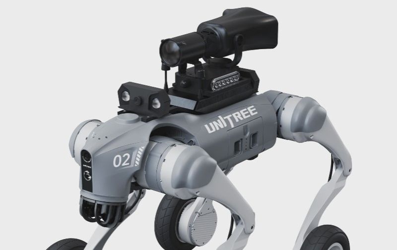 Unitree Go2-W quadruped robot showcasing advanced mobility features