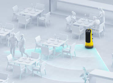 KettyBot Pro performing contactless delivery in dining area