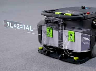 AI cleaning robot navigating through indoor environment